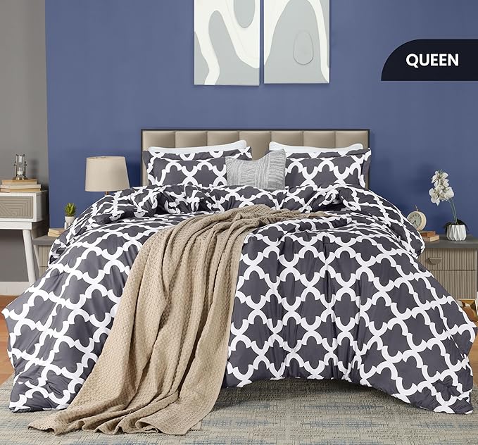 Utopia Bedding Printed Comforter Set (Queen, Grey) with 2 Pillow Shams - Luxurious Soft Brushed Microfiber - Goose Down Alternative Comforter