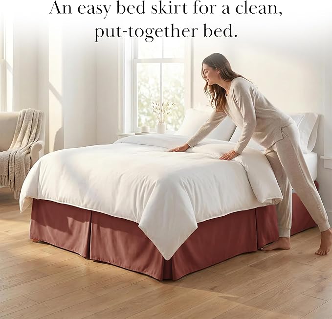 Southshore Fine Living, Inc. Queen Size Bed Skirt, 14-Inch Drop Pleated Bed Skirt for Queen Mattress, Dust Ruffle for Queen Size Bed, Marsala (Terra Cotta)