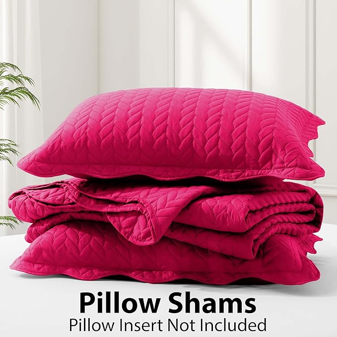 MOONLIGHT20015 Quilt Queen Size (90" x 96") with 2 Pillow Shams (20" x 26"+2") for Summer - 3 Pcs Lightweight Bedding Set Reversible Coverlet Embossed Quilted Bedspread (Pink)