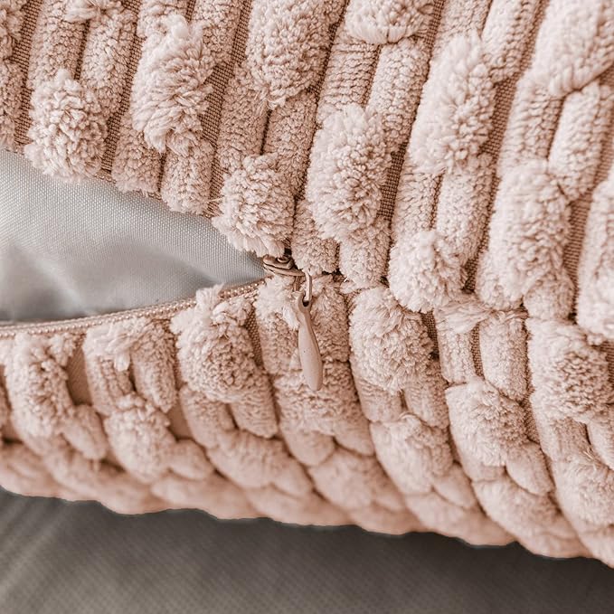 MIULEE Pack of 2 Valentines Day Decorative Throw Pillow Covers 18x18 Inch Soft Boho Striped Textured Corduroy Pillow Covers Modern Farmhouse Home Decor for Couch Bed Sofa Living Room Pink