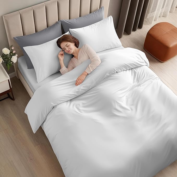 Utopia Bedding Duvet Cover King with Fitted Sheet (78x80) - 2 Pillow Case King - All Season Luxury Bed in a Bag with Zippered Duvet Cover - No Comforter (White)