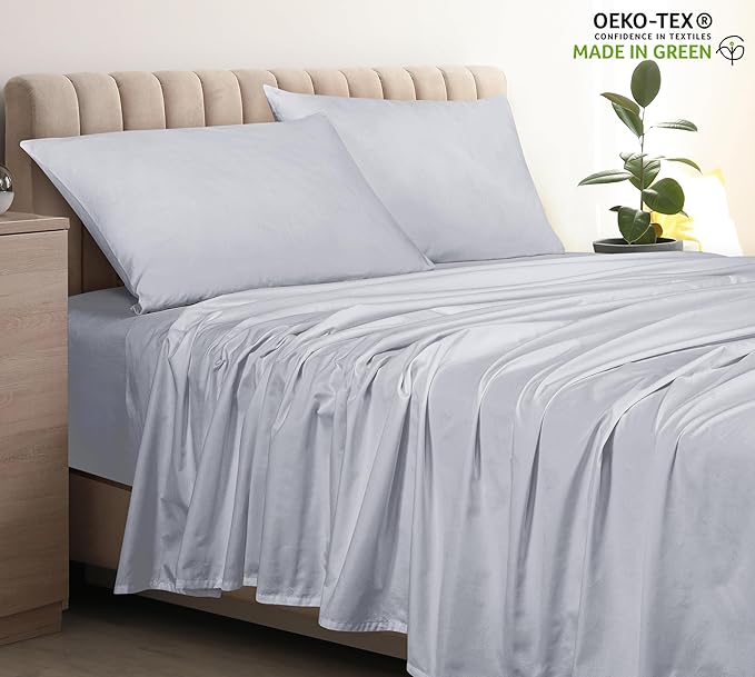 400 Thread Count 100% American Grown Cotton Flat Sheet - Cooling Sheets - Twin Sheets - Luxury Sateen Weave - Twin Flat Sheet Sold Separately - Soft Silver Flat Sheet Only (Twin, Spanish Silver)