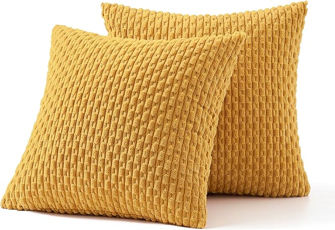 MIULEE Pack of 2 Decorative Throw Pillow Covers 16x16 Inch Soft Boho Striped Textured Corduroy Pillow Covers Modern Farmhouse Home Decor for Couch Bed Sofa Living Room Yellow