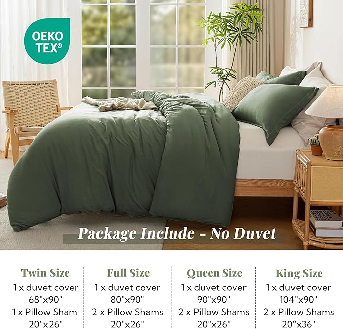 MILDLY Super Soft Duvet Cover 2pcs - 100% Washed Microfiber Olive Green Comforter Cover Set with Zipper Closure & Corner Ties (No Comforter)