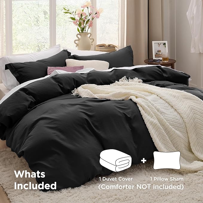 Bedsure Black Duvet Cover Twin/Twin XL Size - 2 Pieces Prewashed Cotton-Like Polyester Extra Soft Bedding Set, Includes 1 Duvet Cover 68x90 Inches with Zipper Closure & 1 Pillow Sham, No Comforter
