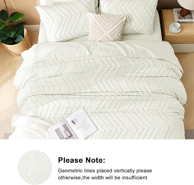 Litanika Ivory Queen Size Comforter Set with Sheets - 7 Pieces Bed in a Bag Queen Boho Tufted Complete Bedding Sets with Comforter, Sheets, Pillowcases & Shams