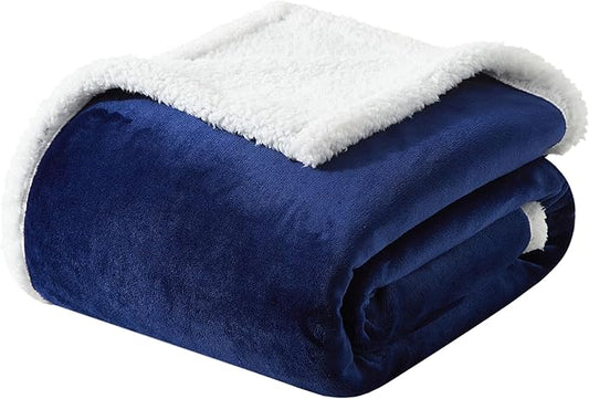 Navy Blue Sherpa Fleece Blanket, Soft Fuzzy Flannel Throw for Couch, Thick Warm Reversible Plush Blankets, Oeko-TEX Certified, Valentine’s Day Gifts, Navy Blue 50x60 Inches