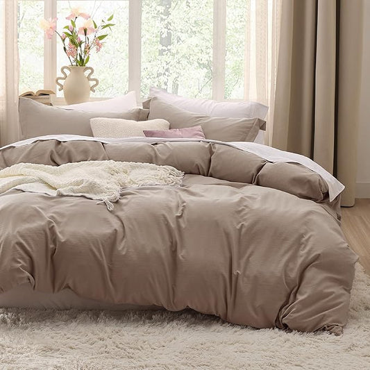 Bedsure Khaki Duvet Cover Twin/Twin XL Size - 2 Pieces Prewashed Cotton-Like Polyester Extra Soft Bedding Set, Includes 1 Twin Duvet Cover 68''x90'' with Zipper Closure & 1 Pillow Sham, No Comforter