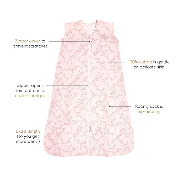 HALO SleepSack, 100% Cotton Wearable Blanket, Swaddle Transition Sleeping Bag, TOG 0.5, Pink Toile, Small, 0-6 Months