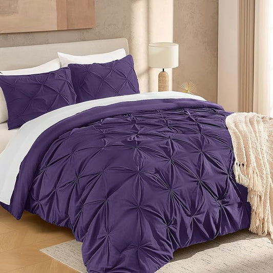 Andency Purple King Size Comforter Set, 3 Pieces Pintuck Lightweight Soft Bedding Comforters & Sets, All Season Microfiber Down Alternative Bed Comforter Set