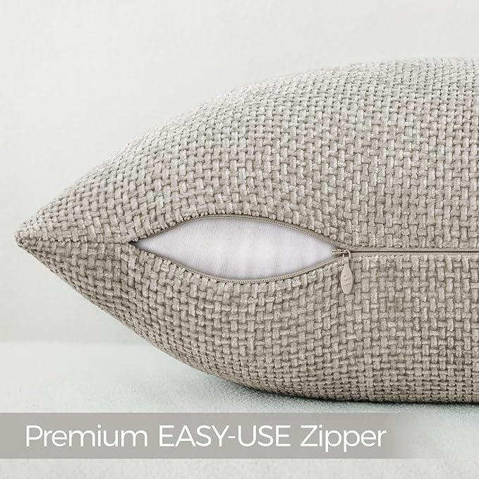 a moment Grey-Beige Chenille Throw Pillow Covers 24x24 Inch Pack of 2 Modern Decorative Throw Pillow Cases Farmhouse Cross Throw Pillowcases Home Decor for Sofa Bedroom Living Room