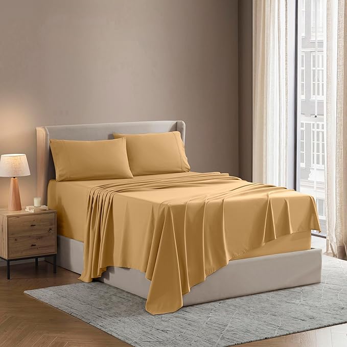Nestl Full Sheet Set - Luxury 1800 Ultra-Soft Microfiber Full Bed Sheets - Double Brushed - Deep Pockets - Easy Fit - 4 Piece Set - Bedding Sheets & Pillowcases (Full, Camel Gold)