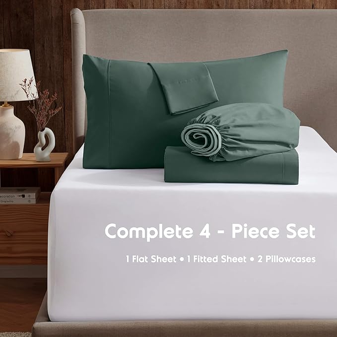 Nestl Full XL Sheet Set - Luxury 1800 Ultra-Soft Microfiber Full Extra Long Bed Sheets - Double Brushed - Deep Pockets - Easy Fit - 4 Piece Set - Bedding Sheets & Pillowcases (Full XL, Forest Green)