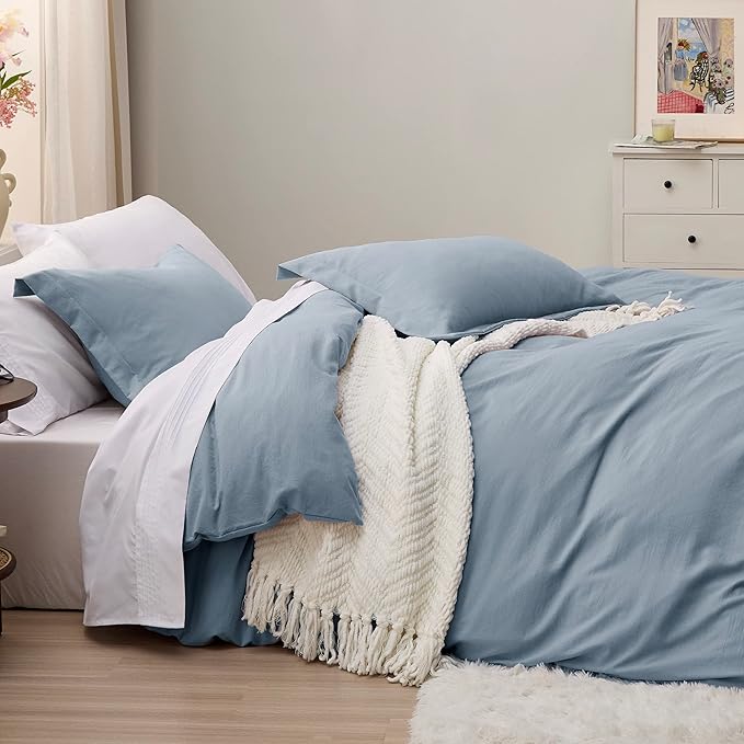 Bedsure Grayish Blue Duvet Covers Queen Size - Prewashed Cotton-Like Polyester Duvet Cover, Soft Queen Duvet Cover Set 3 Pieces with Zipper Closure, 1 Duvet Cover 90x90 inches and 2 Pillow Shams