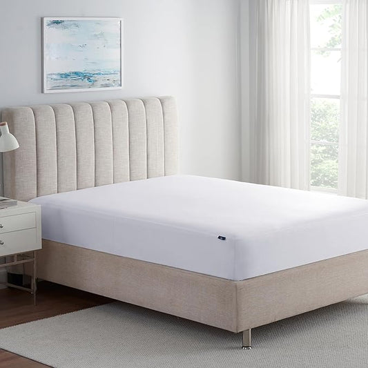 Serta Power Guard Mattress Encasement, 76" x 80", Quiet, Breathable and Waterproof Mattress Protector with Zipper, 18" Elastic Deep Pocket for Secure Fit, King Mattress Pad, White