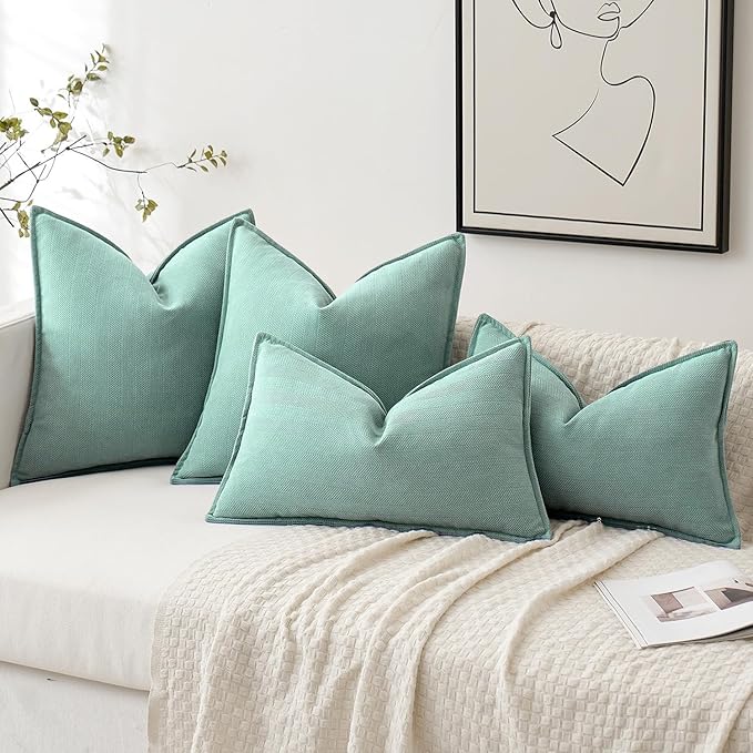 MIULEE Pack of 2 Aqua Green Decorative Pillow Covers 18x18 Inch Soft Chenille Luxurious Couch Throw Pillows Farmhouse Cushion Covers with Elegant Design for Sofa Bedroom Living Room Spring Home Decor