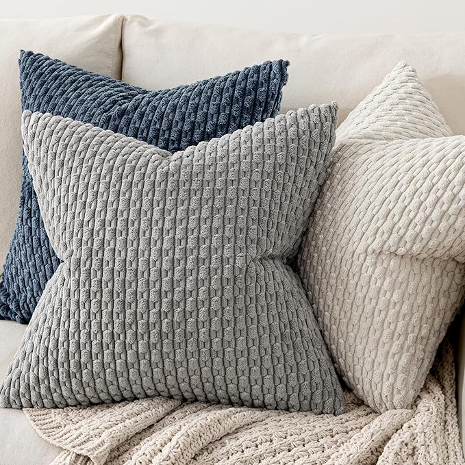 MIULEE Pack of 2 Decorative Lumbar Throw Pillow Covers 12x20 Inch Soft Boho Striped Textured Corduroy Pillow Covers Modern Farmhouse Home Decor for Couch Bed Sofa Living Room Cream White