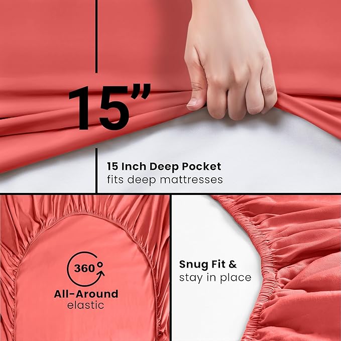 Utopia Bedding King Fitted Sheet - Bottom Sheet - Deep Pocket - Soft Microfiber - Shrinkage and Fade Resistant - Easy Care -1 Fitted Sheet Only (Coral)