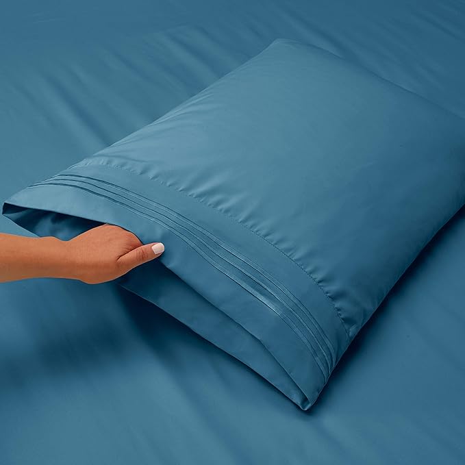 Nestl Split King Sheet Set - 1800 Ultra-Soft Microfiber Bed Sheets - Double Brushed - Deep Pockets - Easy Fit - 5 Piece Set - Bed Sheets & Pillowcases (Split King Size, Blue Heaven)