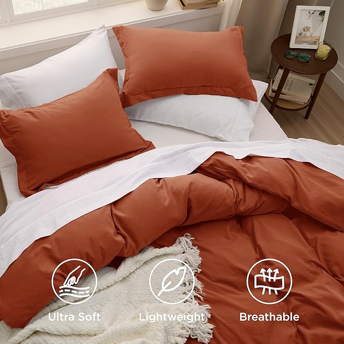 Bedsure Terracotta California King Duvet Cover - Prewashed Cotton-Like Polyester Extra Soft Bedding Set, Includes 1 Cal King Duvet Cover 104''x98'' with Zipper Closure & 2 Pillow Shams, No Comforter