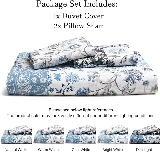 PHF Ultra Soft Floral Duvet Cover Queen Size, Printed boho Bedding Set 3 Pieces, Comfy Farmhouse Reversible Paisley Pattern Duvet Cover Set with 2 Pillow Shams, Zipper Closure and 8 Ties, 90"x90",Blue
