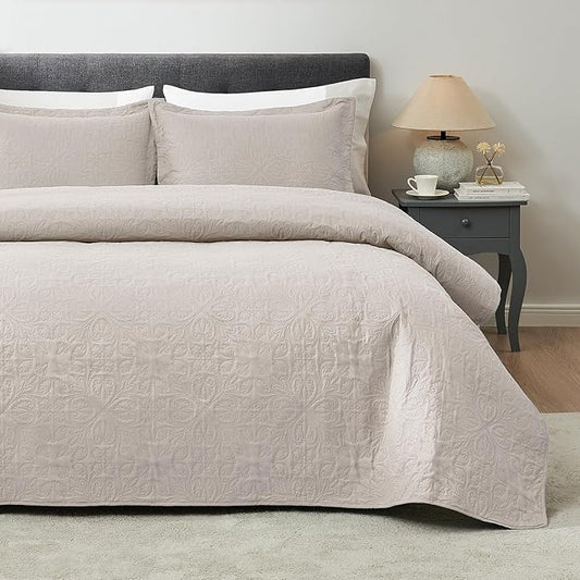 Hansleep Cream Quilt Twin Size - Baroque Ultrasonic All Season Bedspread Twin, Soft Lightweight Coverlet Bedding Set, 2 Pieces (1 Quilt, 1 Pillow Sham)