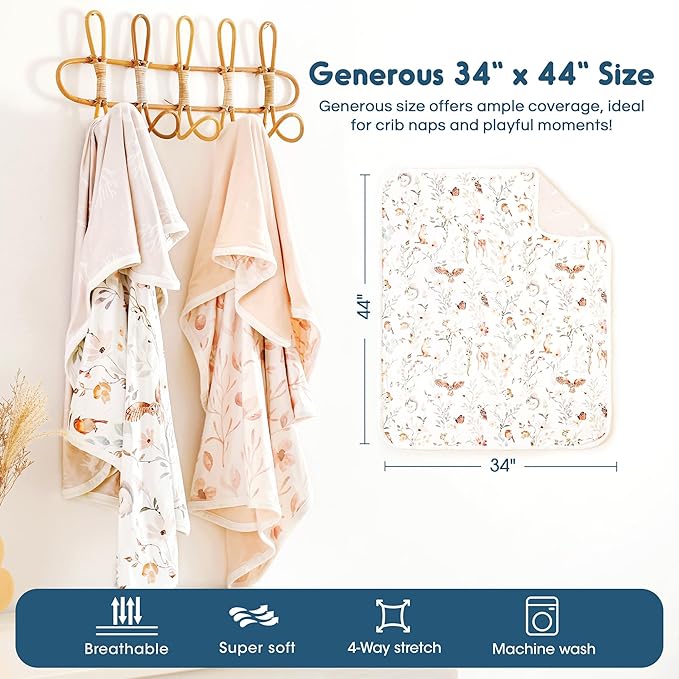 GRSSDER Baby Swaddle Blankets 2 Pack, Super Soft Jersey Knit Baby Quilt Blankets for Baby Girls, Double Layer Receiving Blankets 34 x 44 Inches Extra Large for Swaddling, Pink Flowers Season
