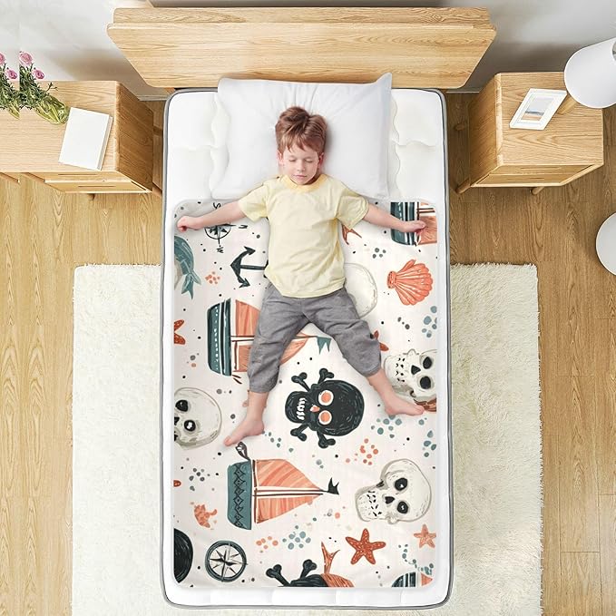 Waterproof Bed Pad Reusable Changing Pad Toddler Mattress Protector Large Pee Pad Baby Diaper Pad Soft Washable Liner Beige Pirate Skulls Sailboats Starfish Compass