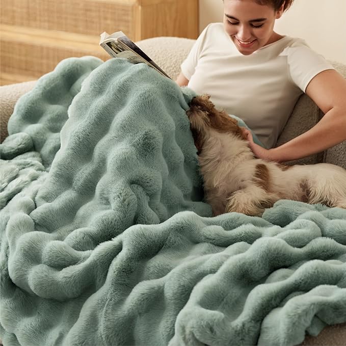 Bedsure GentleSoft Fluffy Fuzzy Twin Blanket, Soft Cozy Fleece Faux Fur Blanket, Pink Decorations Minky Velvet Couch Cover, Thick Warm Plush Women Men Birthday Gifts, 870GSM, Sage Green