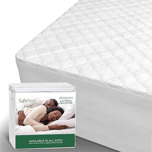 SafeRest Sleepure Waterproof Mattress Protector Twin Size - Viscose Derived from Bamboo - Fitted with Stretchable Pockets - Machine Washable Cotton Twin Mattress Cover for Bed