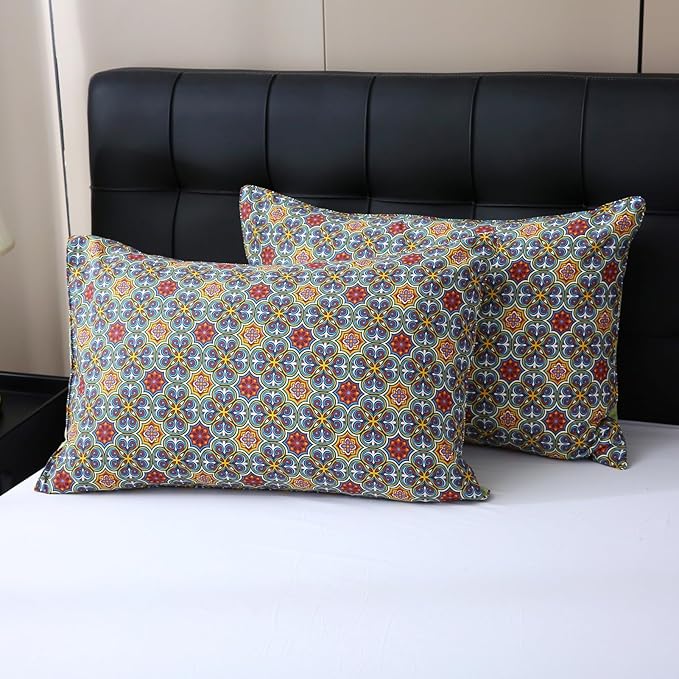 ABREEZE Bohemia Retro Bedding Ethnic Vintage Floral Duvet Cover Boho Bedding 100% Brushed Cotton Bedding Sets Damask Paisley Coloful Mandala Down Comforter Cover 3-Piece,Queen