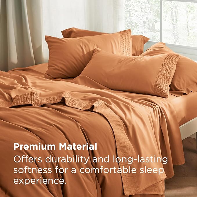 Bedsure Full Size Bed Sheets - 4 Pieces Soft Full Sheet Set - Breathable & Cooling - Hotel Luxury - Easy Care Polyester Microfiber Bedding for Women, Men, Dusty Orange