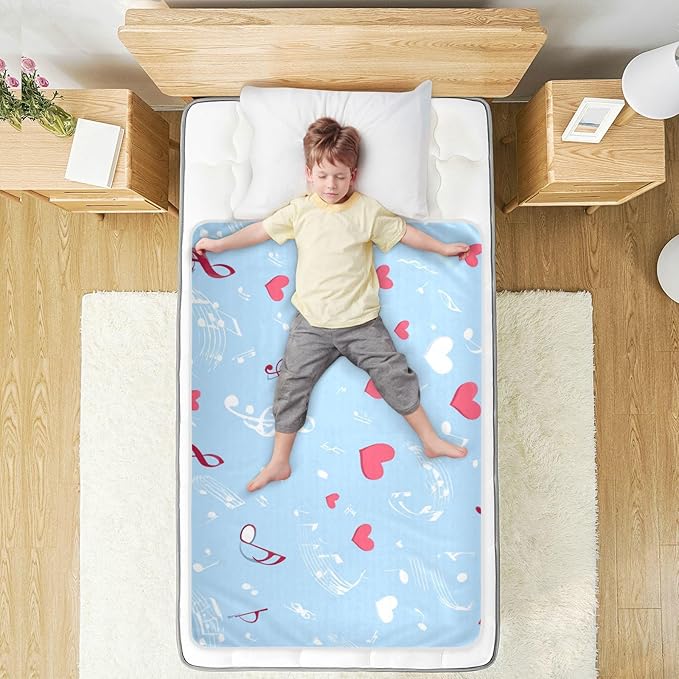 Waterproof Bed Pad Reusable Changing Pad Toddler Mattress Protector Large Pee Pad Baby Diaper Pad Soft Washable Liner Sky Blue Music Note and Hearts