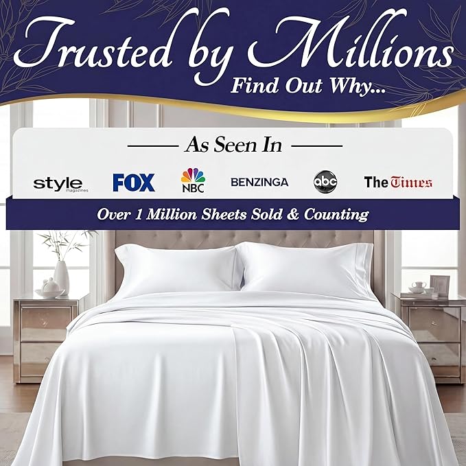 DECOLURE 100% Viscose Derived from Bamboo Sheets Queen Size - Luxury 4 Pc Naturally Cooling Sheets, Ultra Soft Bed Set - Deep 17" Pockets, Durable Double Stitching, Oeko Tex Standard (White)