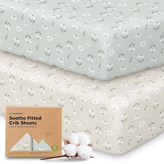 KeaBabies 2-Pack Organic Crib Sheets for Boys, Girls - 52x28 Fitted Crib Mattress Sheet Neutral, Breathable Jersey Cotton Cover for Baby Bed, Toddler Mattress, Soft & Cute Prints (Daisies)