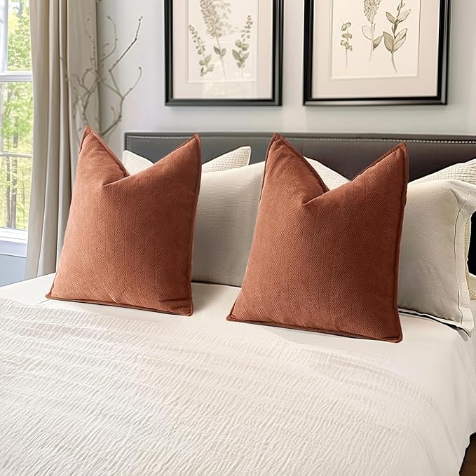 MIULEE Pack of 2 Burnt Orange Decorative Pillow Covers 24x24 Inch Chenille Luxurious Couch Throw Pillows Boho Cushion Covers Euro Shams with Elegant Design for Sofa Bed Living Room Home Decor