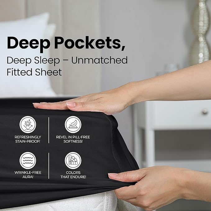 Utopia Bedding King Fitted Sheet - Bottom Sheet - Deep Pocket - Soft Microfiber - Shrinkage and Fade Resistant - Easy Care -1 Fitted Sheet Only (Black)