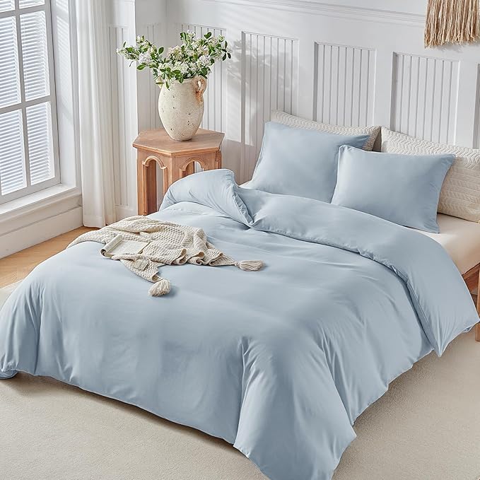 Lekesky Queen Size Duvet Cover Set, Hazy Blue Duvet Cover, Ultra-Soft Microfiber 3 Pieces Comforter Cover with Zipper and Corner Ties, Includes 2 Pillowcases 20"x26"