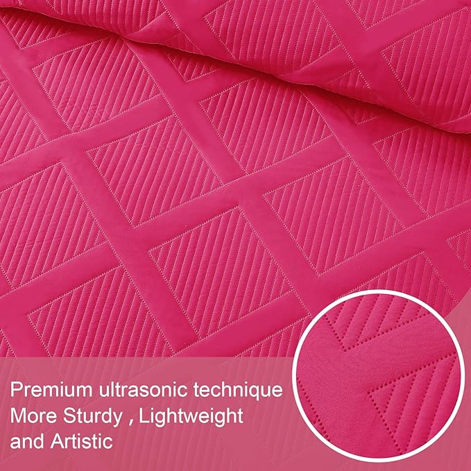 Exclusivo Mezcla King Quilt Set- Hot Pink Quilts Bedding Set with 2 Pillow Shams, Modern King Bedspread with Striped Pattern, Soft Lightweight Bedspreads Coverlets for All Seasons