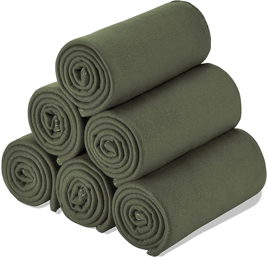Fleece Throw Blanket Set Bulk for Travel Kids Outdoor Wedding Pet (Olive Green, Pack of 6 50x60 Inches)