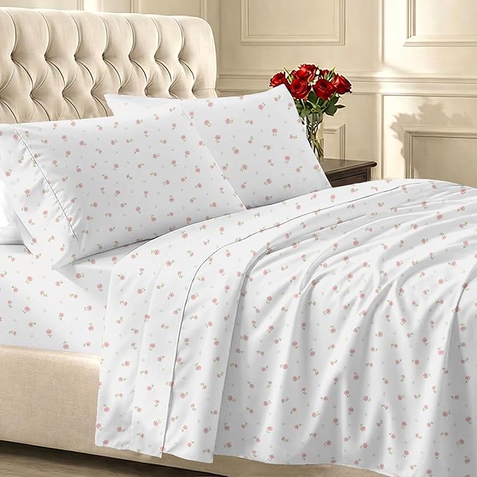 California Design Den Full Size Bed Sheets Set - 400 Thread Count Sateen, Natural 100% Cotton Sheets, Deep Pocket and Durable Bedding - Soft Floral