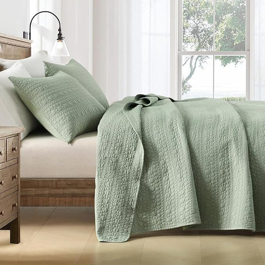 HORIMOTE HOME Quilt Set King Size Sage Green, Classic Geometric Spots Stitched Pattern, Pre-Washed Microfiber Chic Rustic Look, Ultra Soft Lightweight Quilted Bedspread for All Season, 3 Pieces