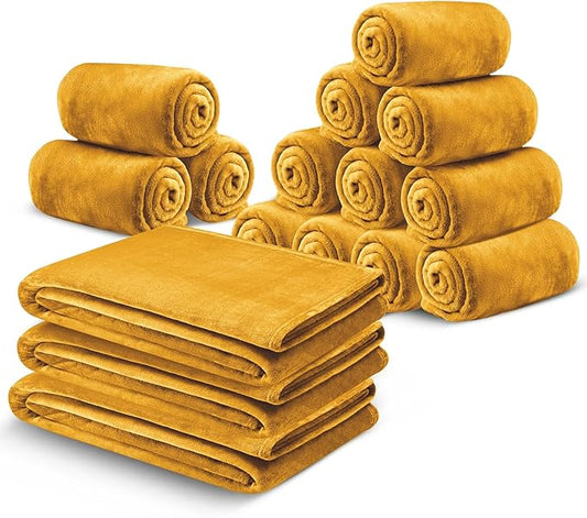 MOONLIGHT20015 Fleece Blanket 16 Pack - Soft Fluffy Mustard Throw Blanket for Couch & Sofa - Lightweight Luxury 400 GSM Microfiber Fuzzy Bed Blankets and Throws (50 x 60 Inches, Throw/Travel)