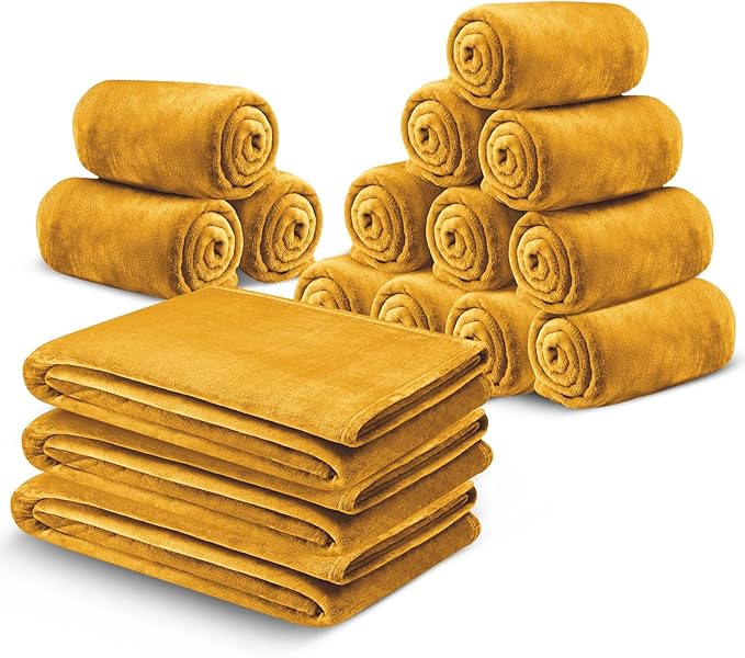 MOONLIGHT20015 Fleece Throw Blanket 16 Pack - Super Soft Cozy for Couch, Sofa and Camping Lightweight 400 GSM Luxury Fluffy Microfiber Bed Blankets 50 x 60 Inches (Throw/Travel, Ochre)
