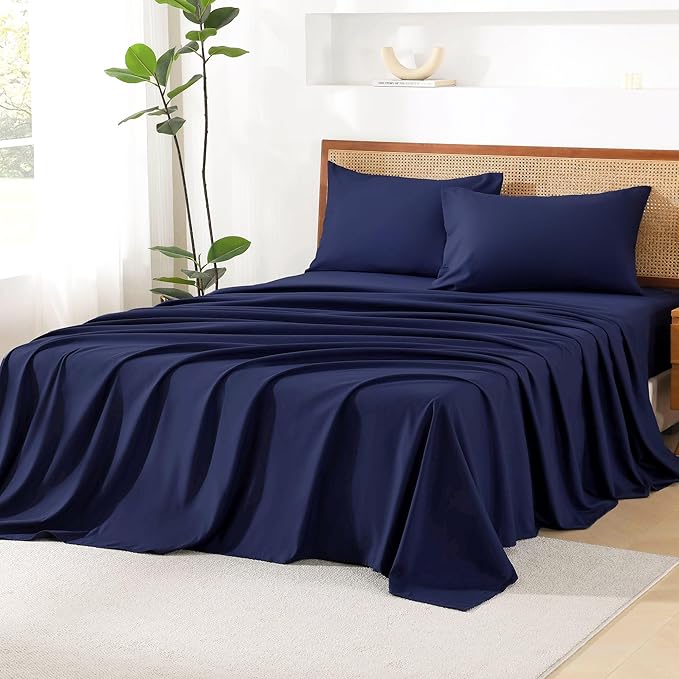 Litanika Oversized King Size Comforter Set with Sheets Navy Blue - 7 Pieces Bed in a Bag Oversized King Boho Tufted Complete Bedding Sets with Comforter, Sheets, Pillowcases & Shams
