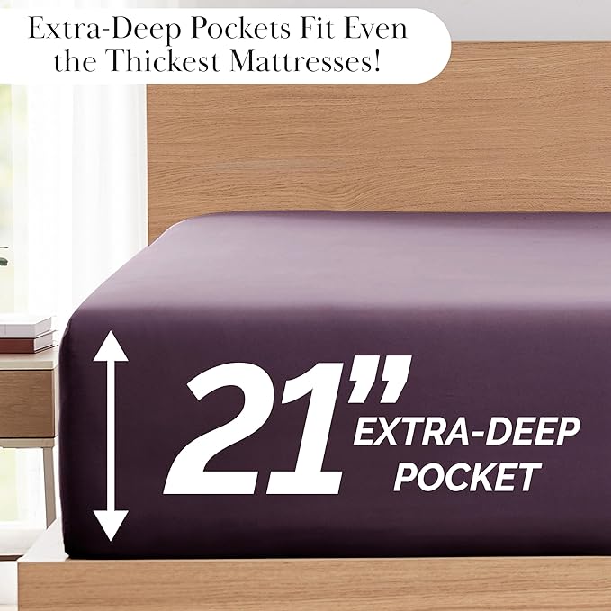 Southshore Fine Living, Inc. Split King Bed Sheets 5-Piece Set | 21" Extra Deep Pocket with 2 Pillowcases | Hotel Luxury Quality | Easy Care, Shrinkage Free Bedsheet | Microfiber Bedsheets | Purple
