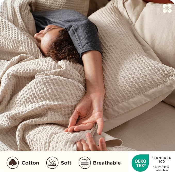 Bedsure Cotton Duvet Cover King - 100% Cotton Waffle Weave Beige Duvet Cover King Size, GentleSoft™ and Breathable Bedding Set for All Season, 3 Pieces, 104"x90"