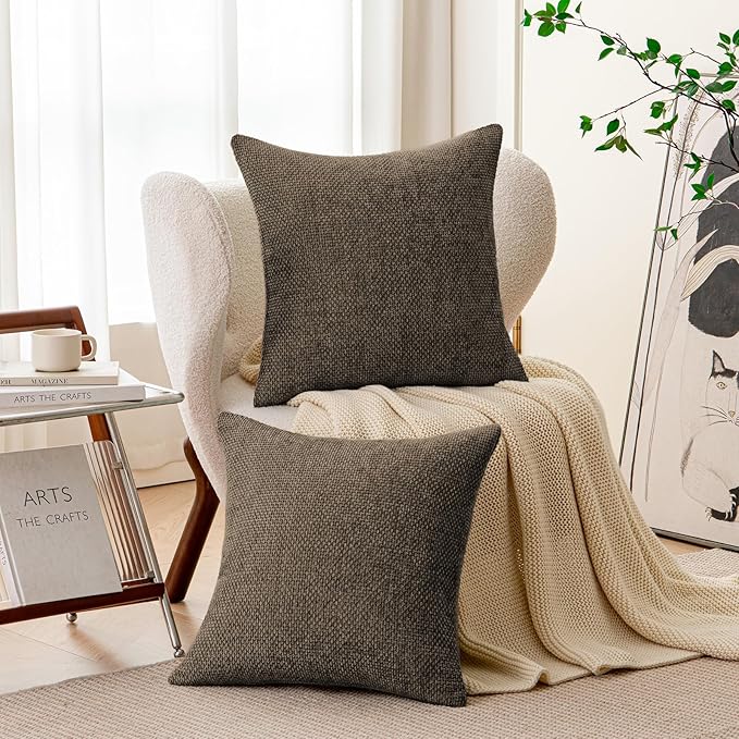 a moment Dark Brown Chenille Throw Pillow Covers 20x20 Inch Pack of 2 Modern Decorative Throw Pillow Covers Farmhouse Cross Covers Home Decor for Sofa Bedroom Living Room