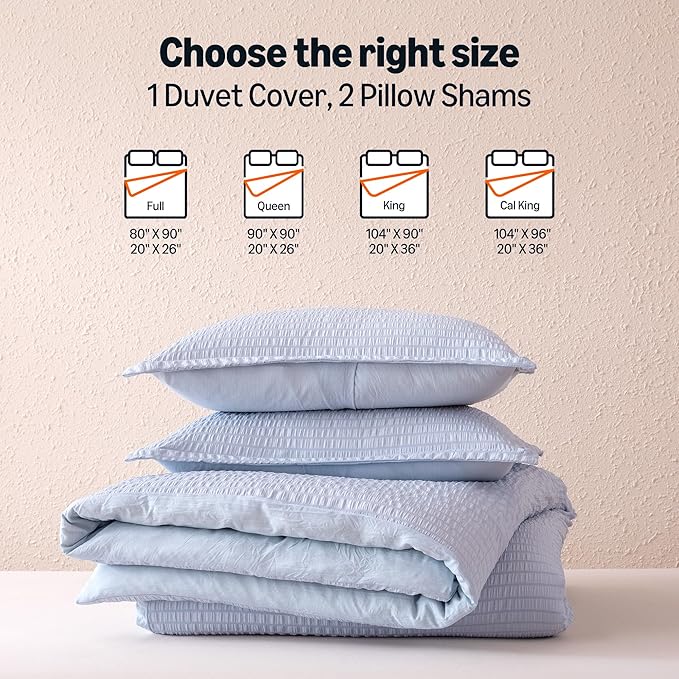 Amazon Basics Duvet Cover Set Jacquard Geometric Microfiber 3-Piece, with 1 Duvet Cover and 2 Pillow Shams, Comforter Not Included, California King, Blue Striped