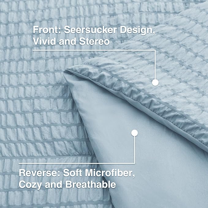 Love's cabin Seersucker Light Blue California King Comforter Set, 7-Piece All Season Lightweight Bed in a Bag Bedding Set with Comforter, Flat Sheet, Fitted Sheet, Pillowcases and Shams | Soft, Breathable, Lightweight